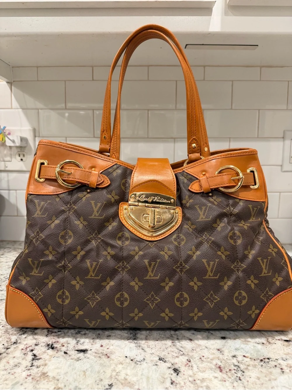 Louis Vuitton Monogram Quilted Satchel with Tan Trim